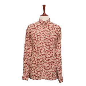 Mens Silky Shirt Button Up Red Beige Floral Summer Tropical Hawaiian Beach XL